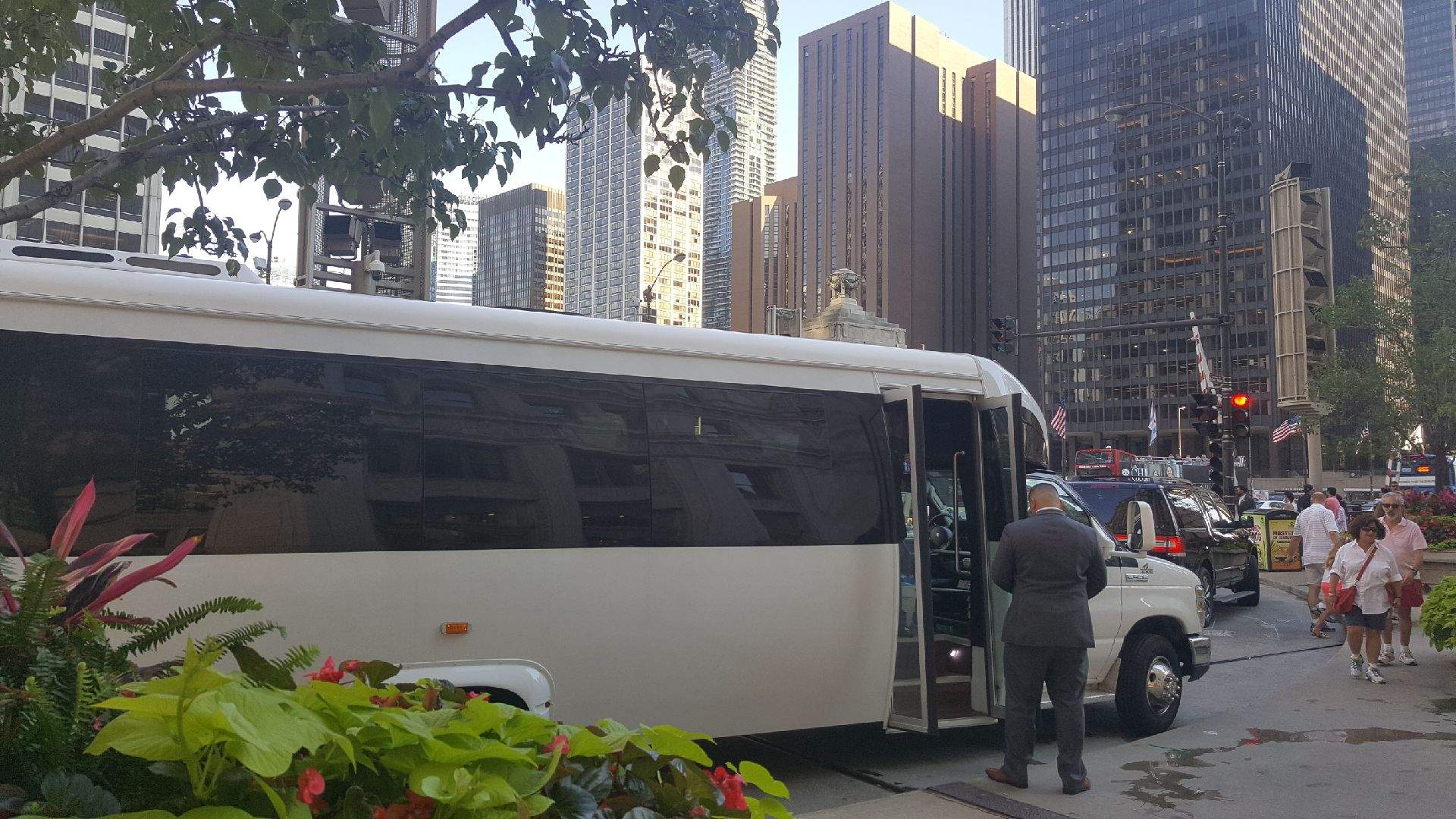 Mini Bus shown outside Chicago downtown
