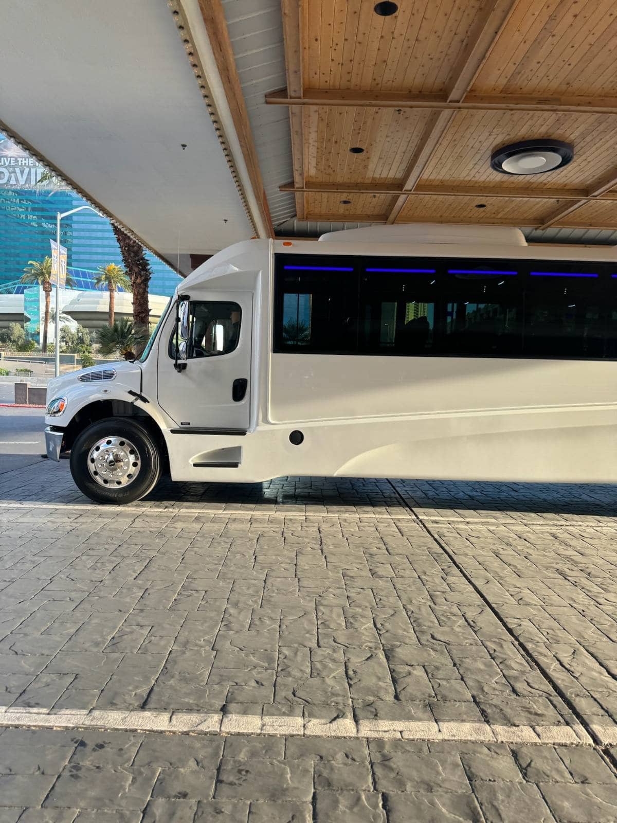 Photo of a white bus rental