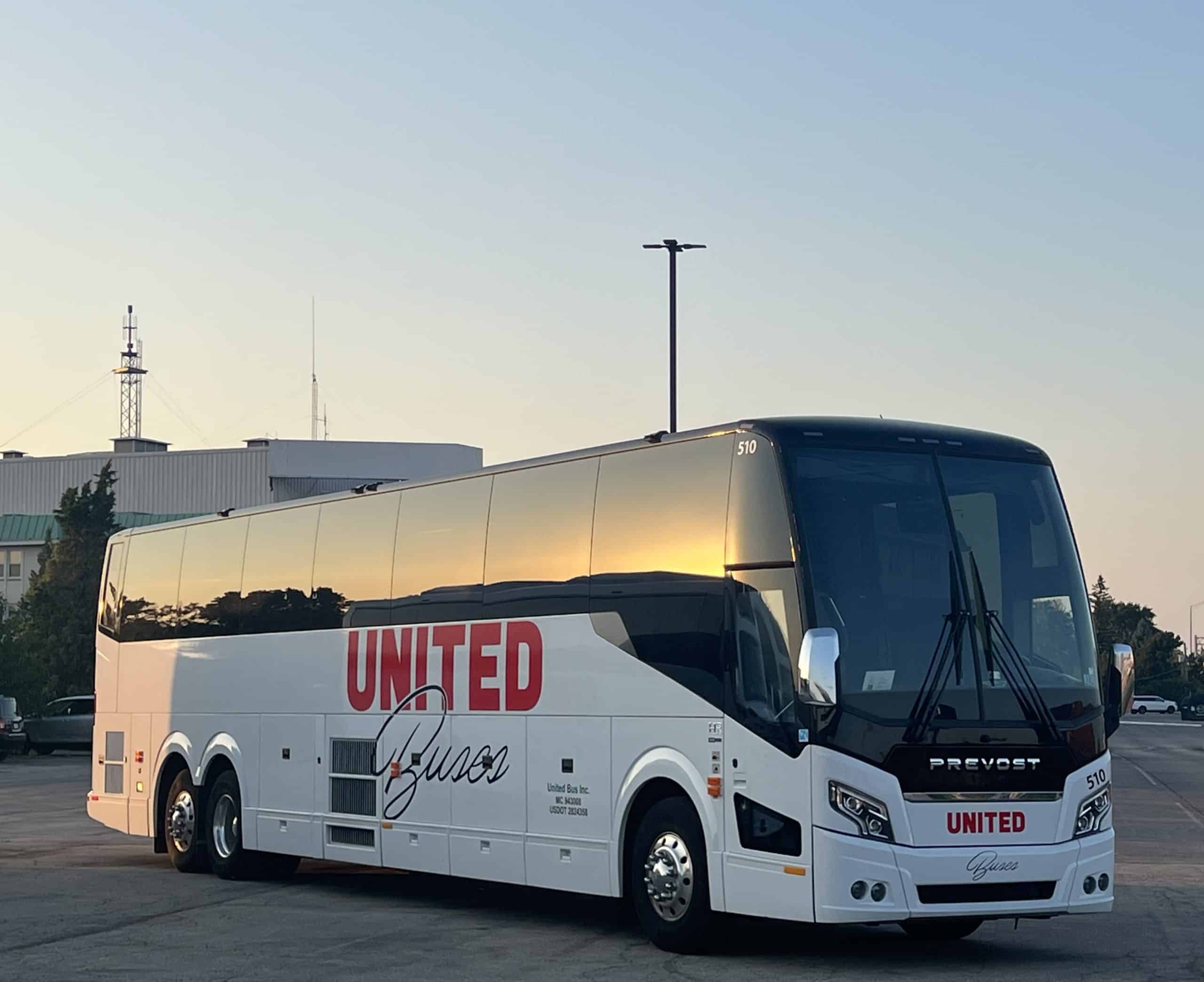 Coach bus during sunset in Chicago