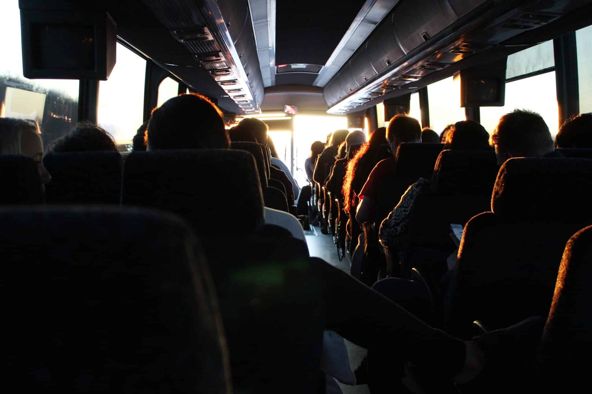 Charter Bus interior with group inside