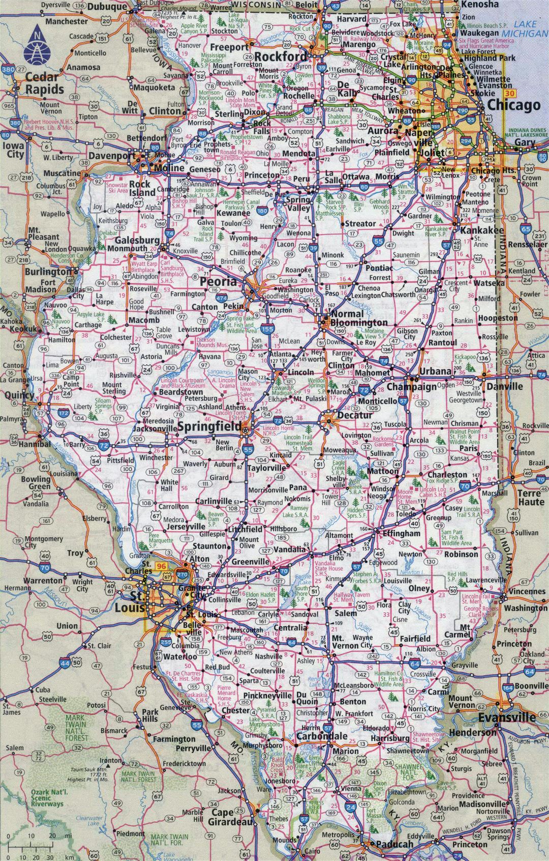 Detailed map of Illinois highways